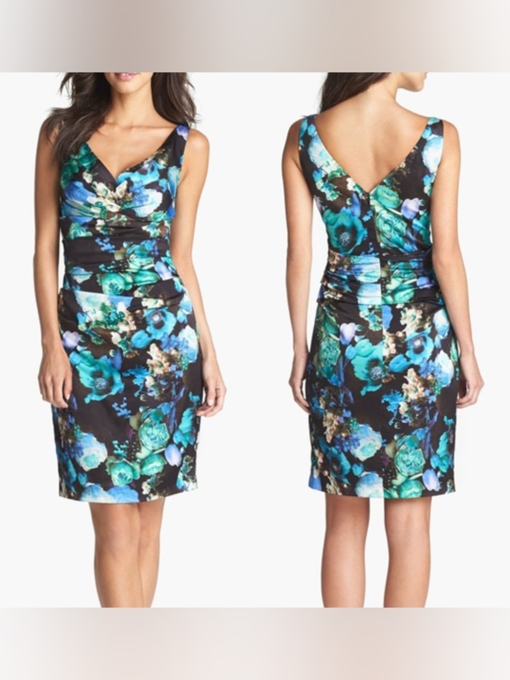Ivy and Blue Floral V-Neck Sheath Dress
